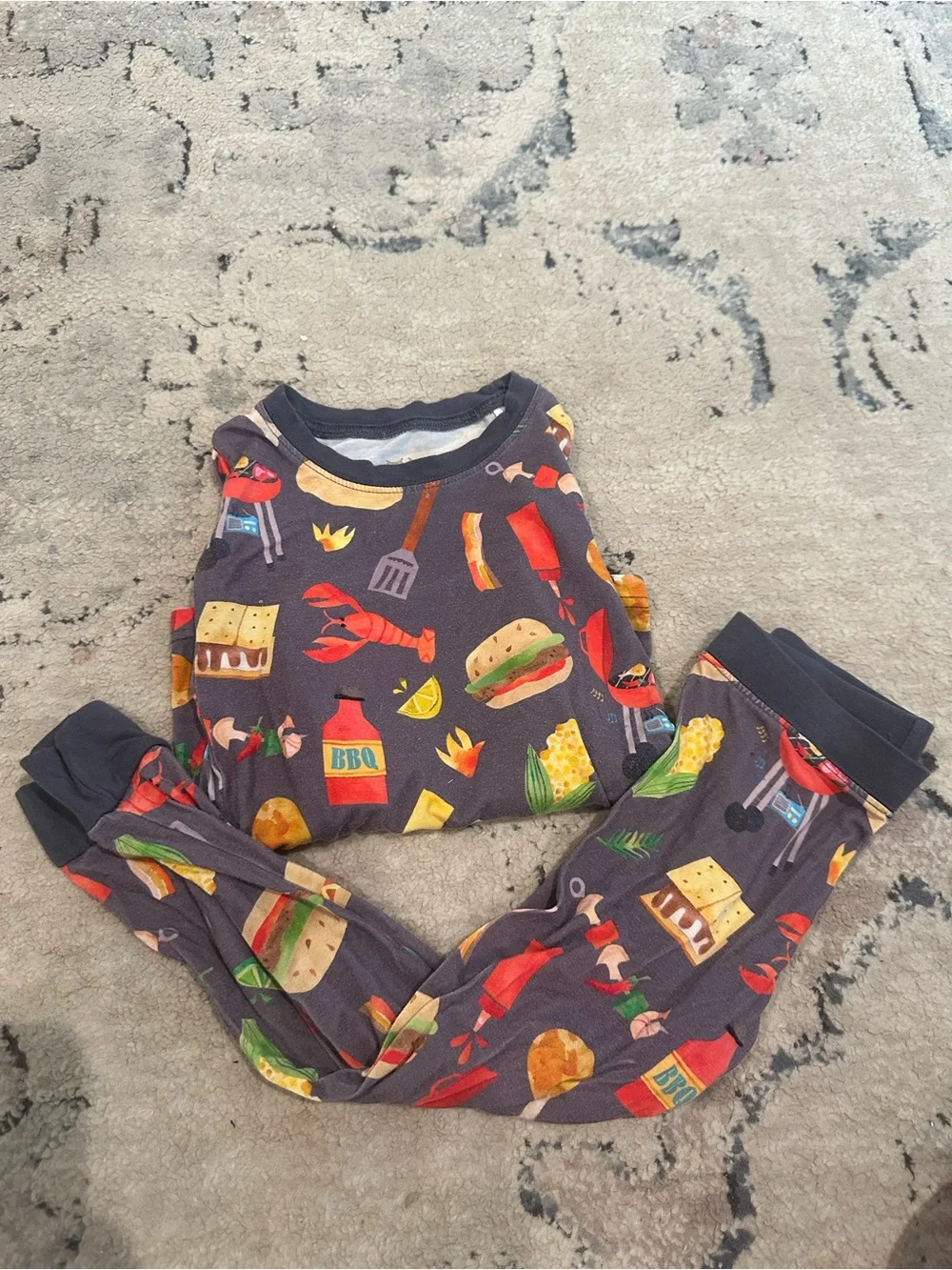 Kids Dark Gray BBQ Print Pajama Set